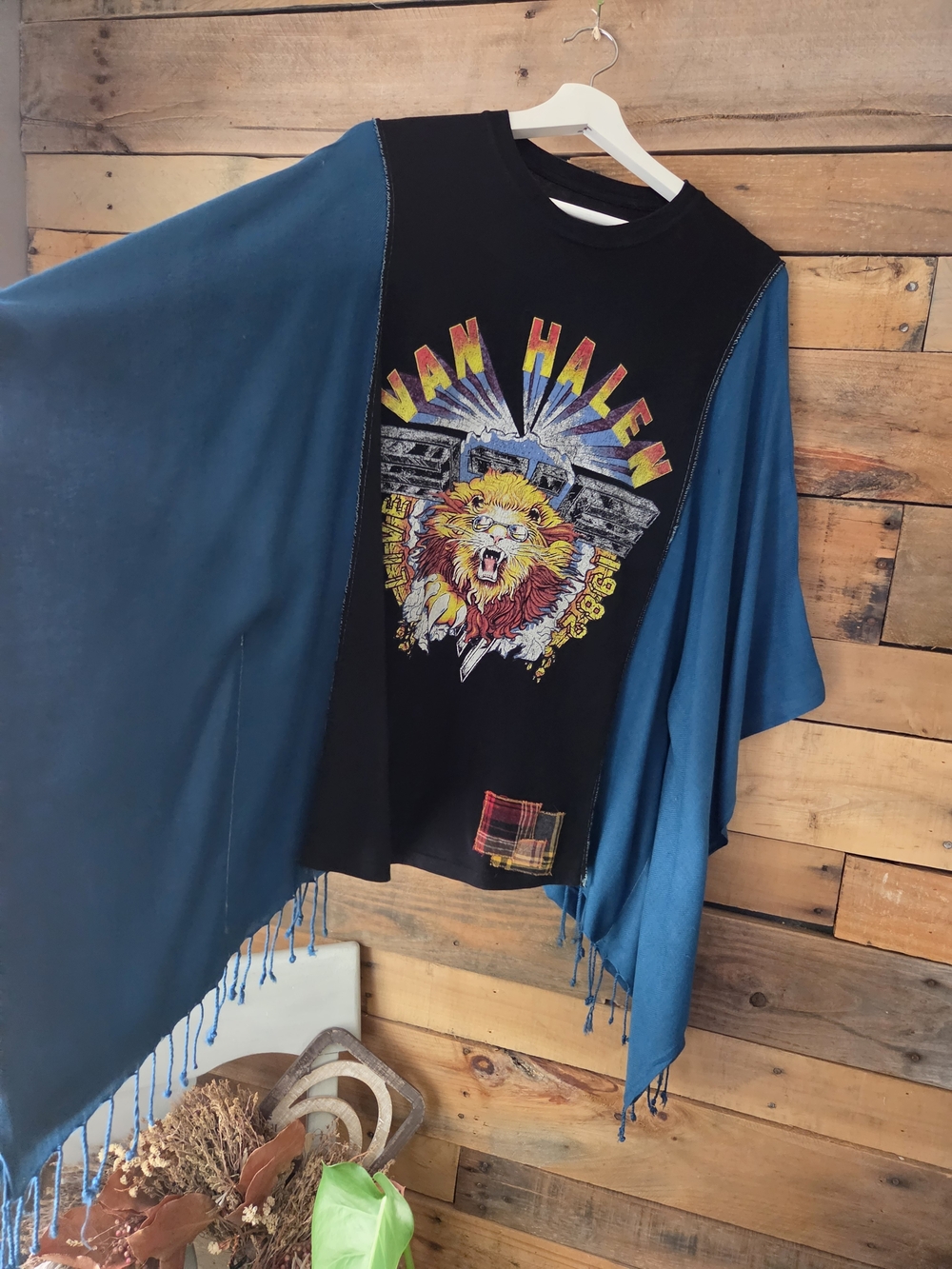 Graphic Black Tee with Teal Draped Sleeves - Picture 5 of 6